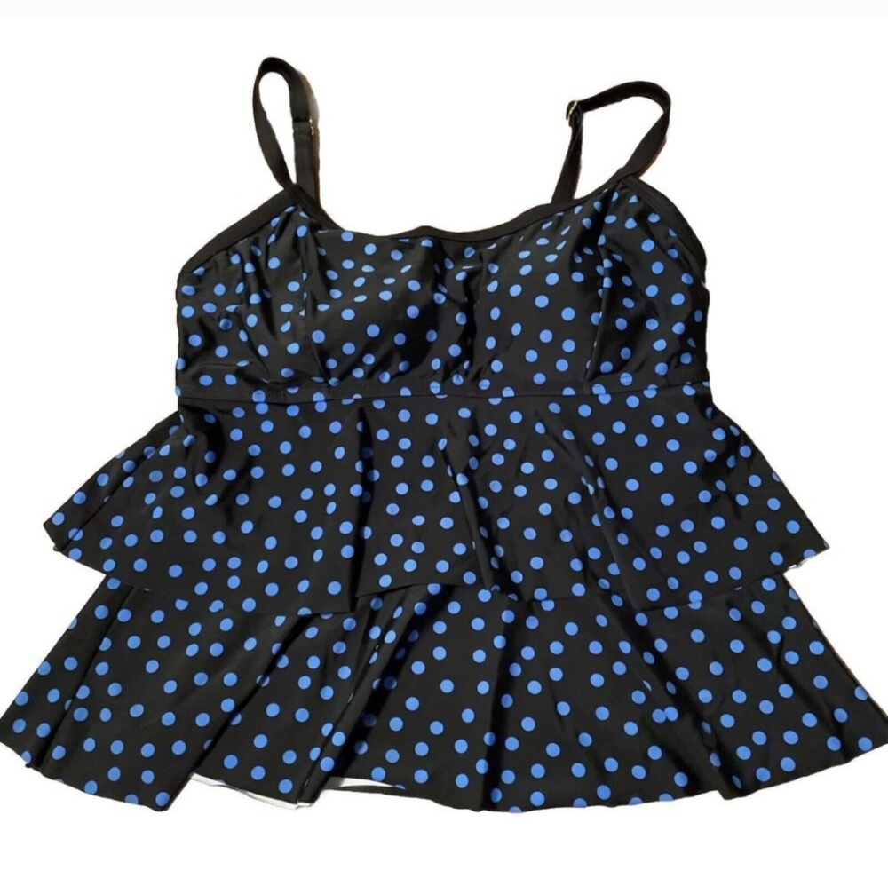 NWT Cobalt Blue & Black Polka Dot Tiered Swim Tankini